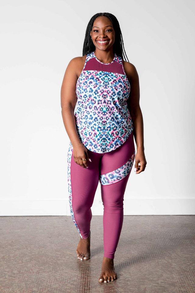 GFix Active Freedom SS22 Printed + Berry Loose Tank w/ Mesh Yoke - SewSewYou