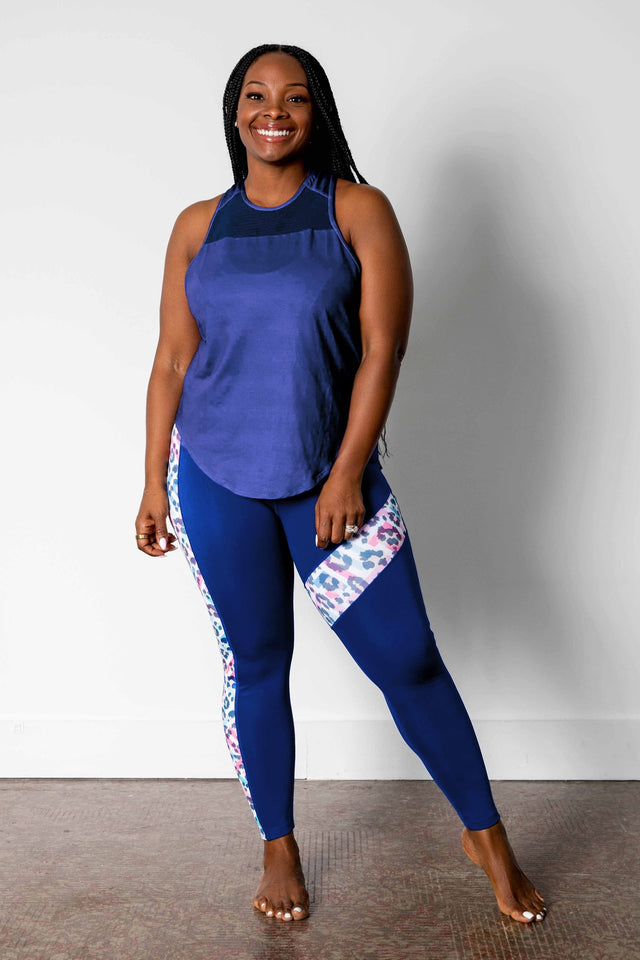 GFix Active Freedom SS22 Royal Blue Leggings w/ Printed Leg Panel - SewSewYou