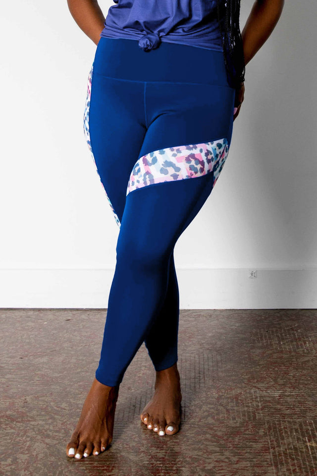 GFix Active Freedom SS22 Royal Blue Leggings w/ Printed Leg Panel - SewSewYou