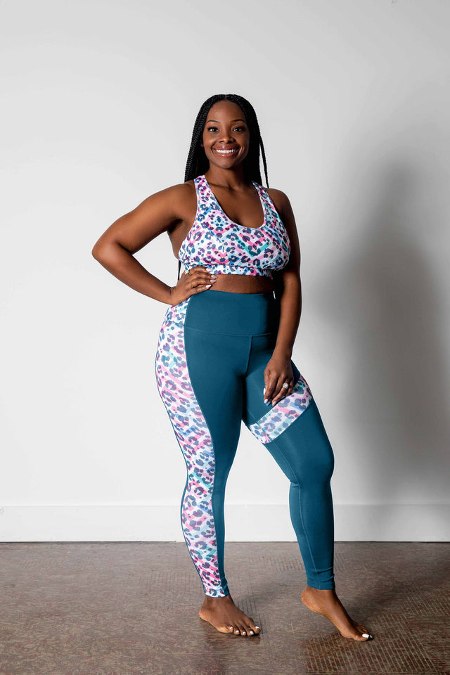 GFix Active Freedom SS22 Teal Leggings w/ Printed Leg Panel - SewSewYou