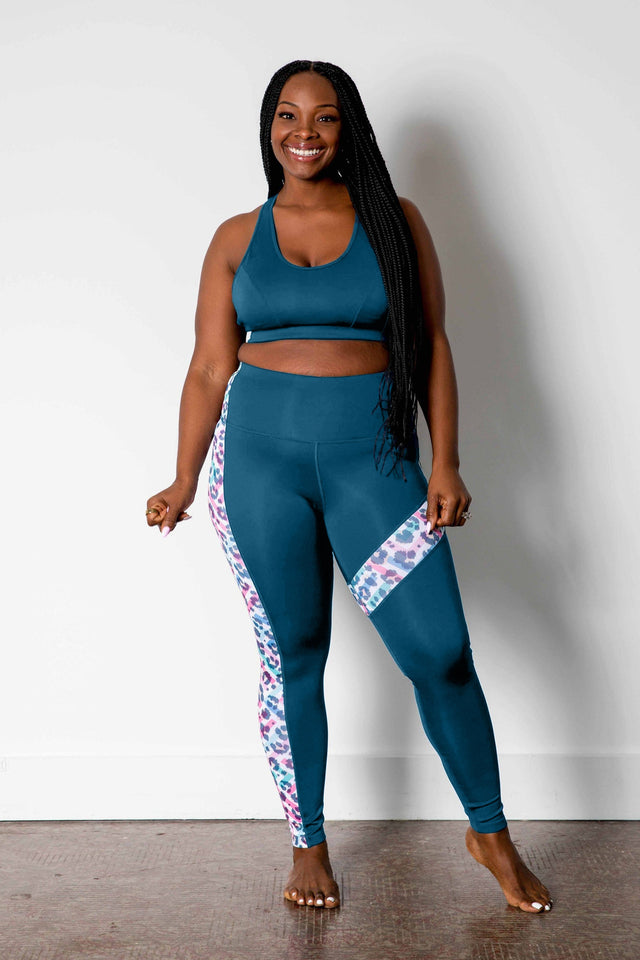 GFix Active Freedom SS22 Teal Leggings w/ Printed Leg Panel - SewSewYou