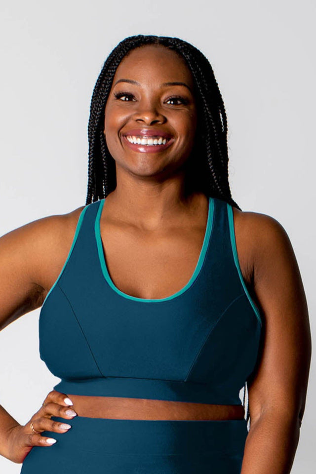 GFix Active Freedom SS22 Teal Sports Bra w/ Contrast Binding - SewSewYou