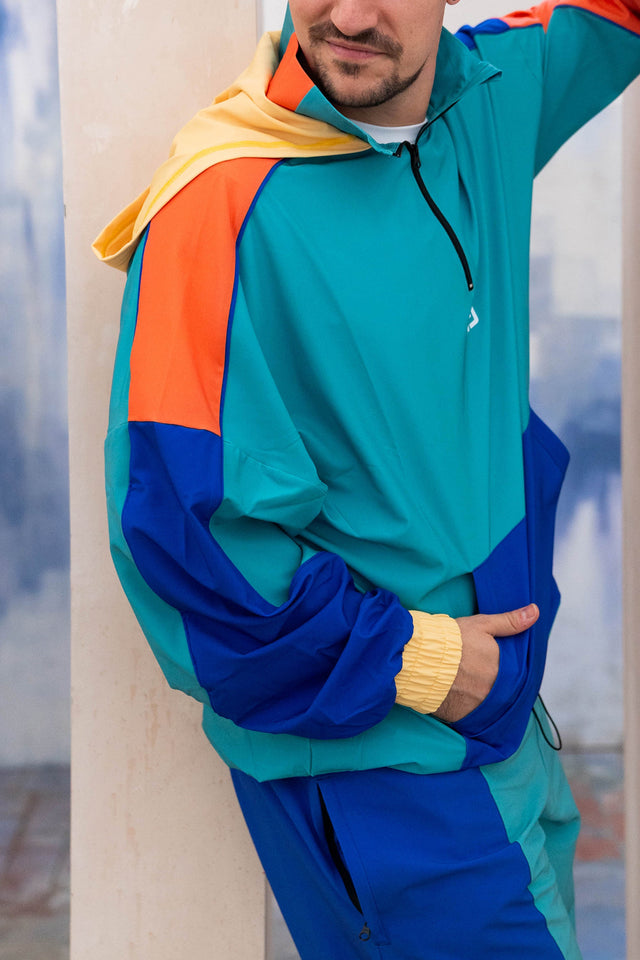 Green Color Blocking Windbreaker Hoodie - SewSewYou