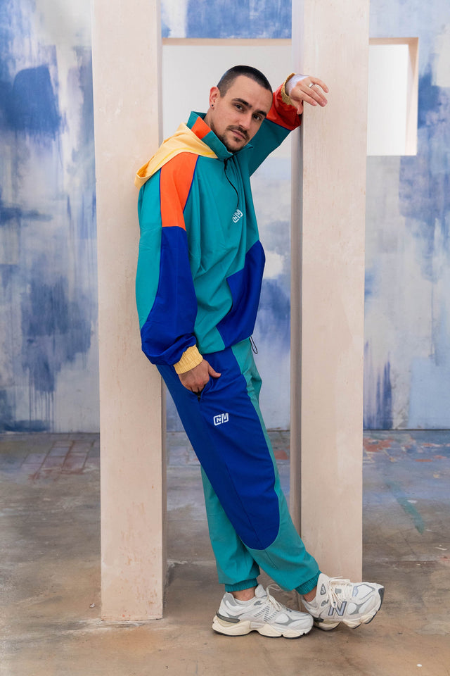 Green Color Blocking Windbreaker Pants - SewSewYou