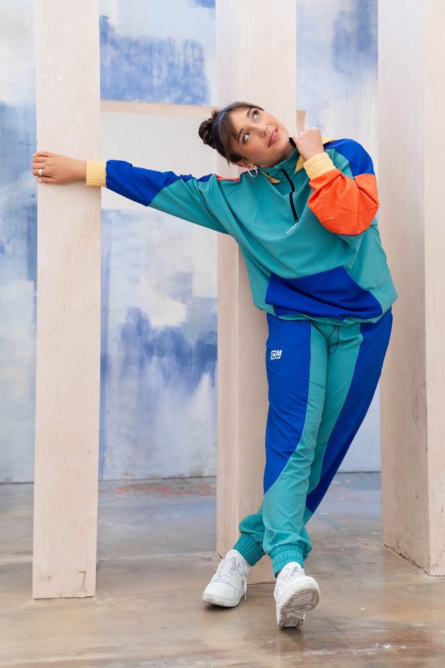 Green Color Blocking Windbreaker Pants - SewSewYou