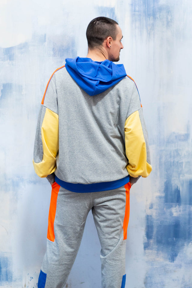 Grey Color Blocking Hoodie - SewSewYou