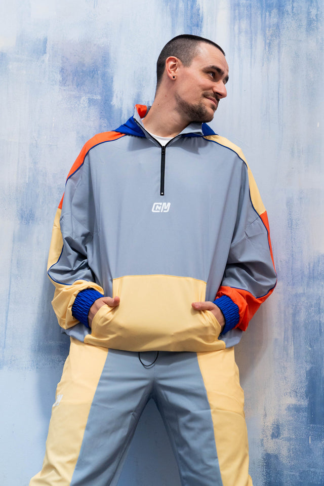 Grey Color Blocking Windbreaker Hoodie - SewSewYou