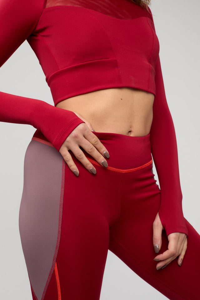 Impulse Collection Burgundy Shaped Side Panel Leggings - SewSewYou