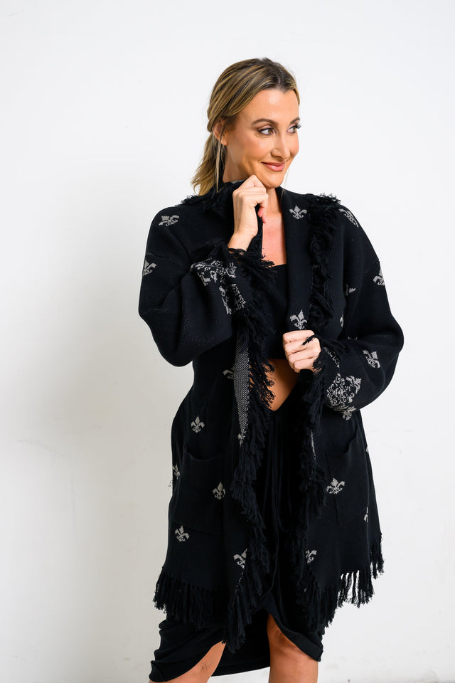 Jolene Essentials Collection AW22 Black Lounge Jacquard Cardigan - SewSewYou