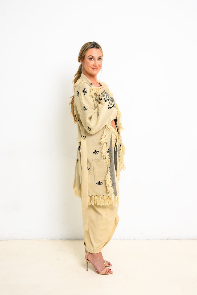 Jolene Essentials Collection AW22 Cream Lounge Jacquard Cardigan - SewSewYou