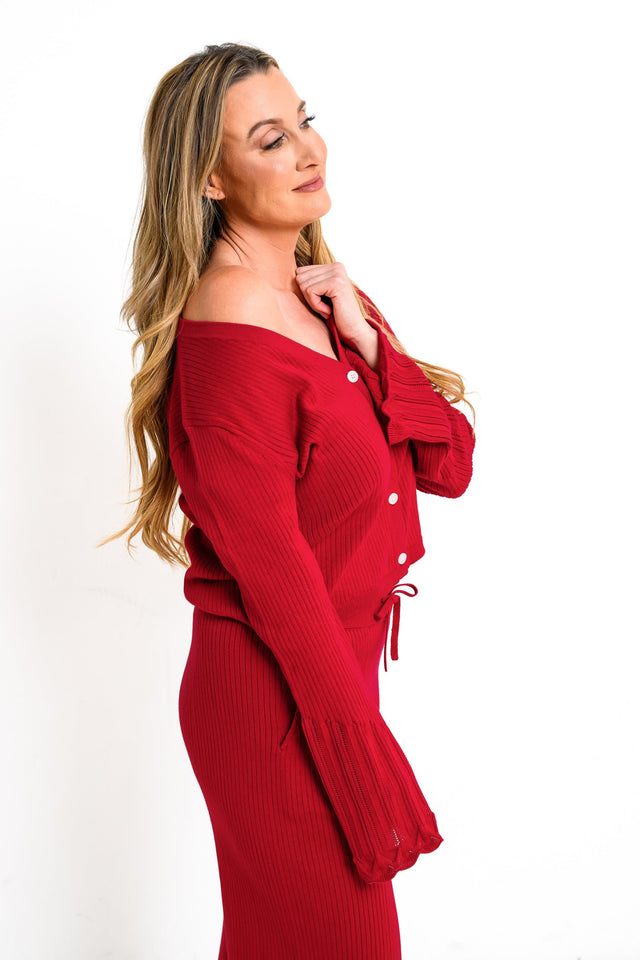 Jolene Essentials Collection AW22 Red Lounge Cardigan - SewSewYou