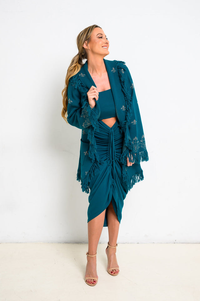 Jolene Essentials Collection AW22 Teal Lounge Jacquard Cardigan - SewSewYou