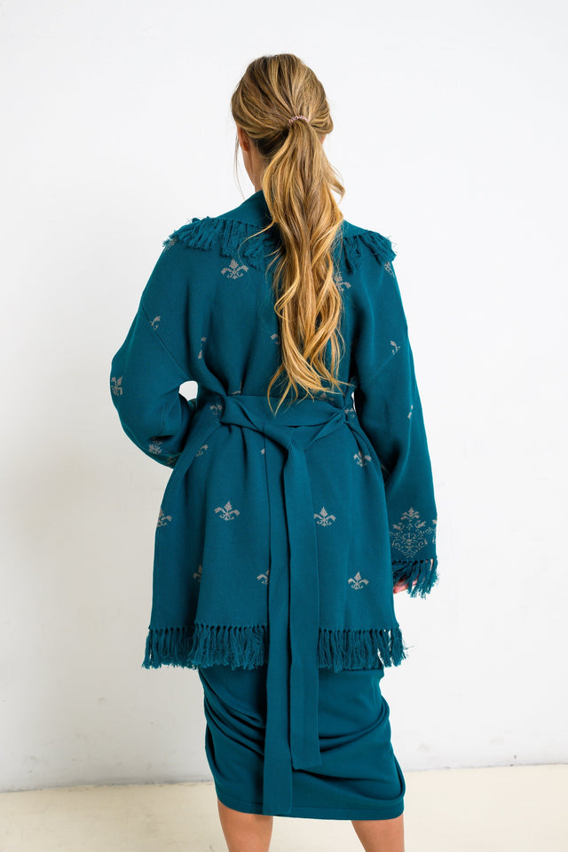 Jolene Essentials Collection AW22 Teal Lounge Jacquard Cardigan - SewSewYou