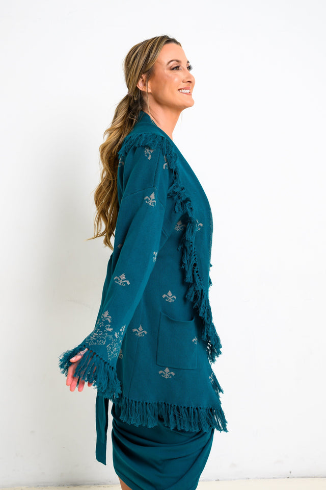 Jolene Essentials Collection AW22 Teal Lounge Jacquard Cardigan - SewSewYou