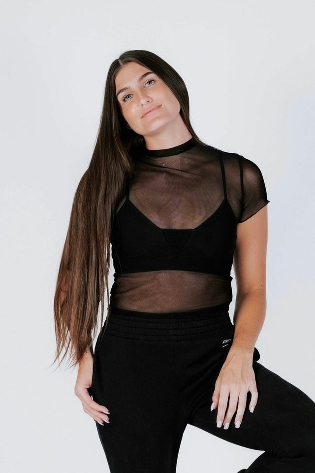 Kortni's Fall Collection AW22 Black Short Sleeve Mesh Top - SewSewYou