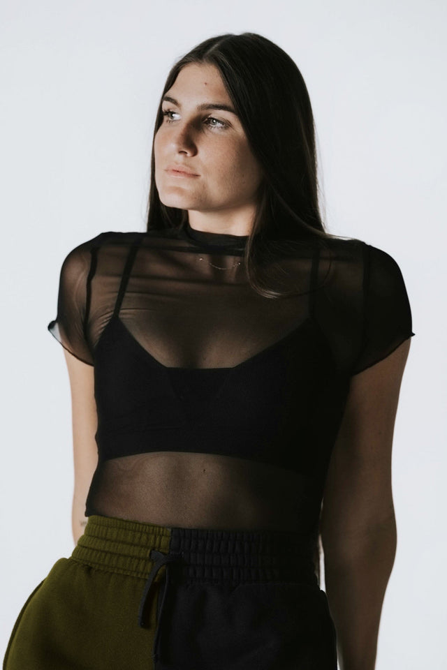 Kortni's Fall Collection AW22 Black Short Sleeve Mesh Top - SewSewYou