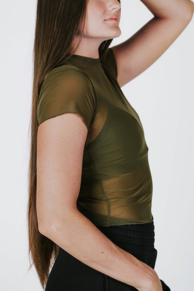 Kortni's Fall Collection AW22 Green Short Sleeve Mesh Top - SewSewYou