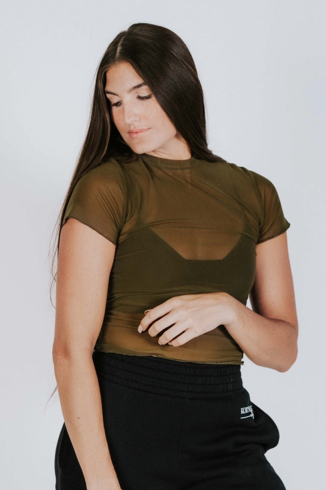 Kortni's Fall Collection AW22 Green Short Sleeve Mesh Top - SewSewYou