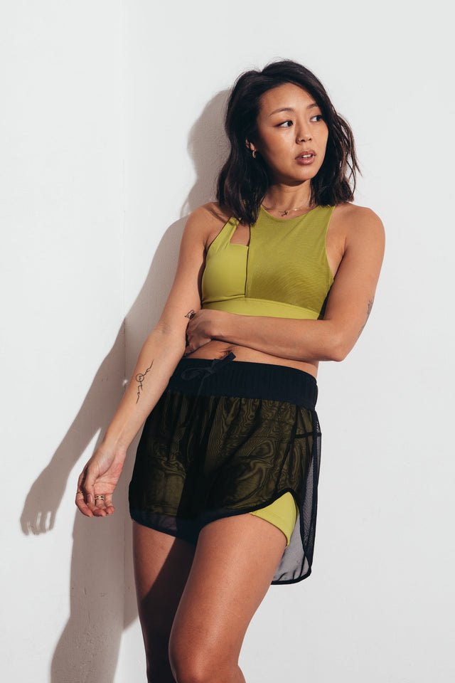 Little Bee AW22 Black + Warm Olive Running Shorts - SewSewYou