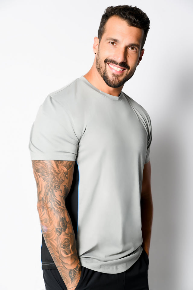 Med Grey Htr./Black Active Tee - SewSewYou