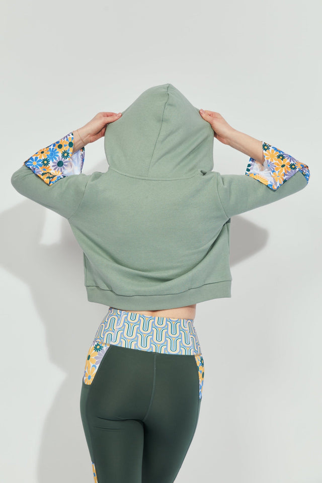 Melissa Becraft SS23 Comeback Green/Print Cropped Flare Sleeve Hoodie - SewSewYou