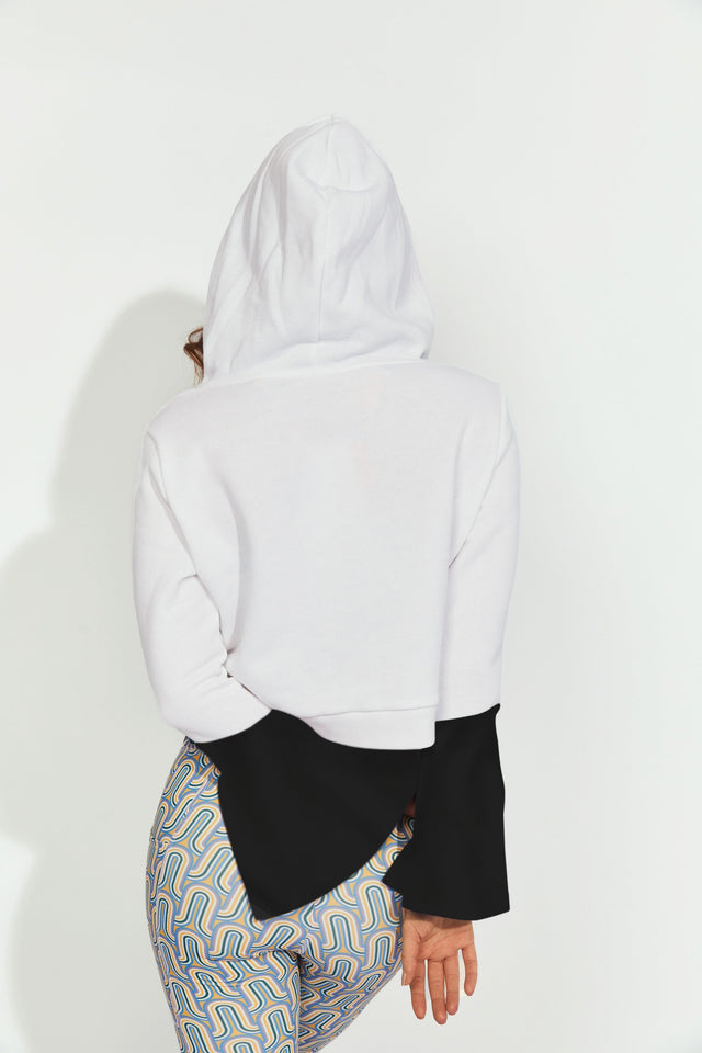 Melissa Becraft SS23 Comeback White/Black Cropped Flare Sleeve Hoodie - SewSewYou