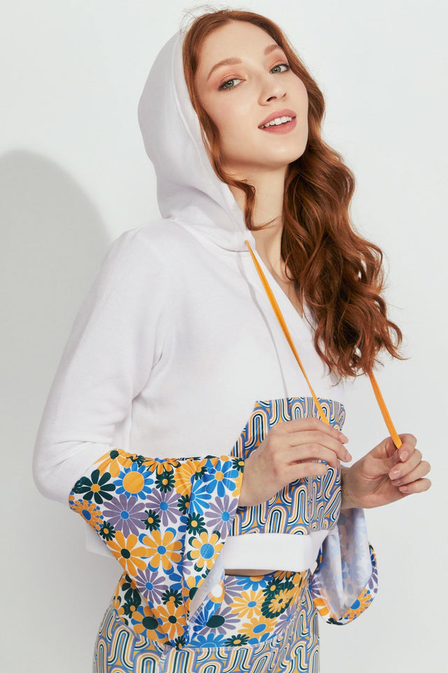 Melissa Becraft SS23 Comeback White/Print Cropped Flare Sleeve Hoodie - SewSewYou