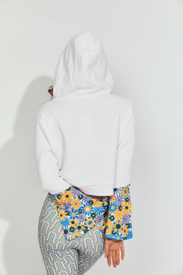 Melissa Becraft SS23 Comeback White/Print Cropped Flare Sleeve Hoodie - SewSewYou