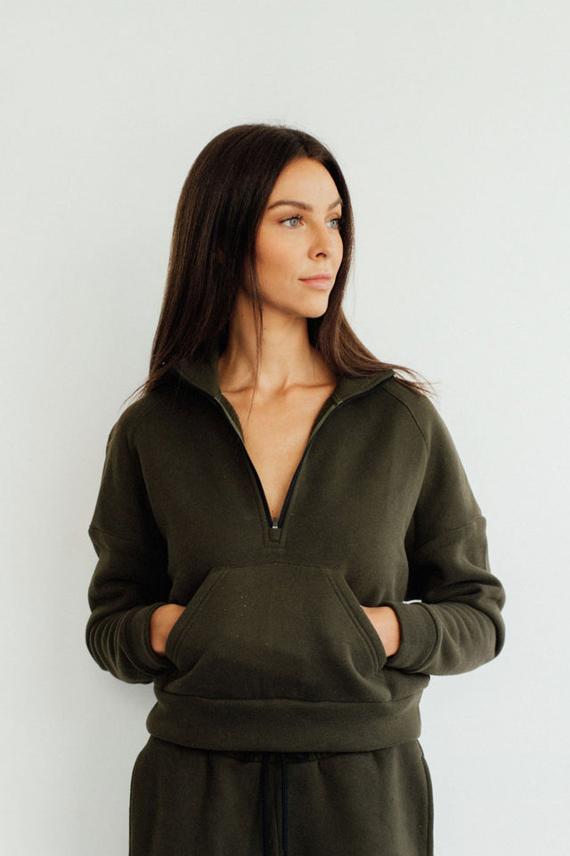 Melissa Merk Olive Sweat Top with Zip - SewSewYou