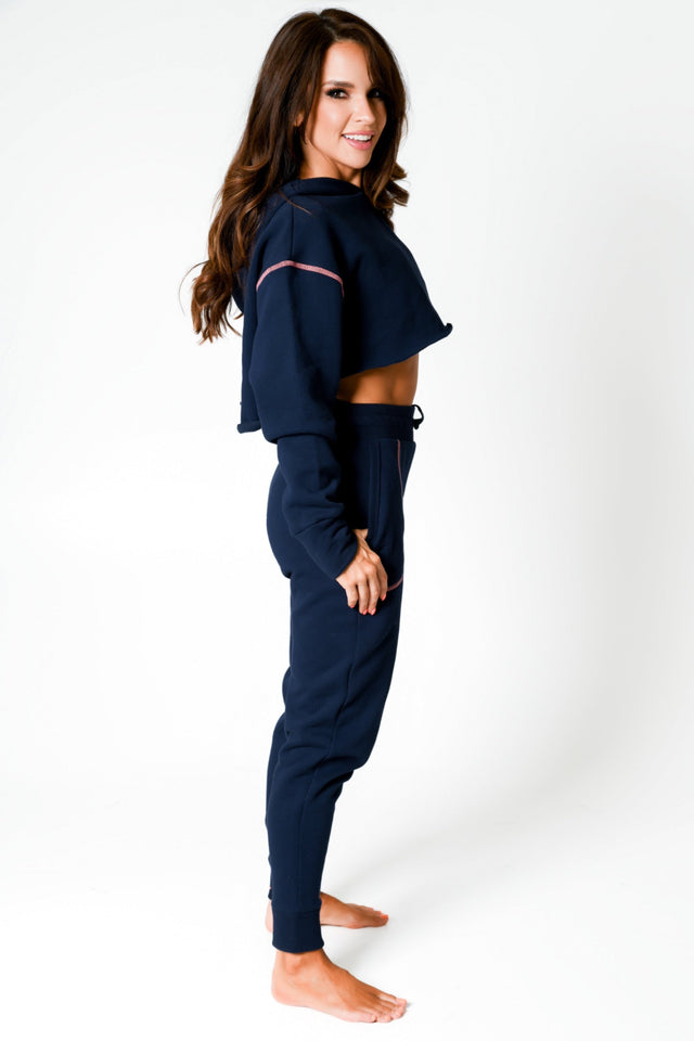 Navy/Coral Cropped Hoodie - SewSewYou