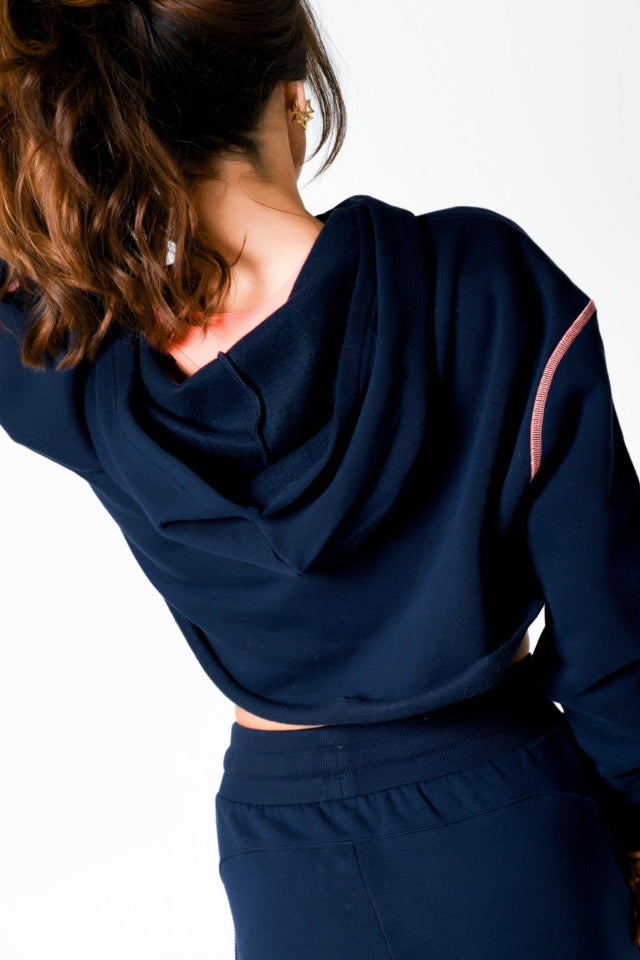 Navy/Coral Cropped Hoodie - SewSewYou