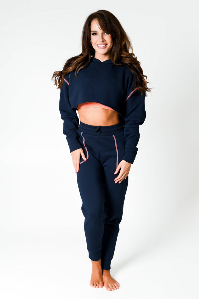 Navy/Coral Cropped Hoodie - SewSewYou