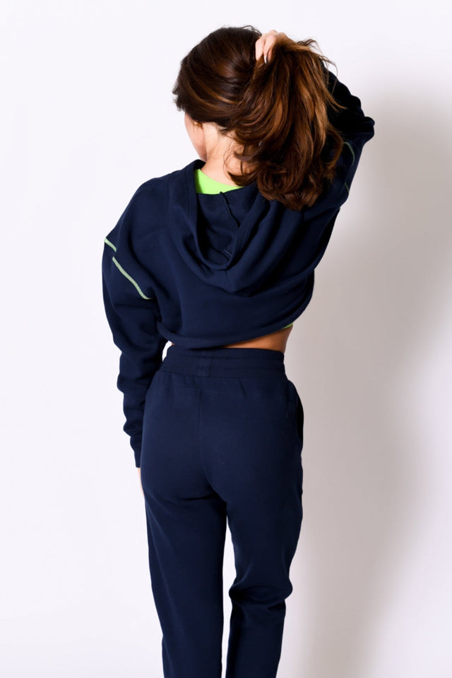 Navy/Neon Green Cropped Hoodie - SewSewYou