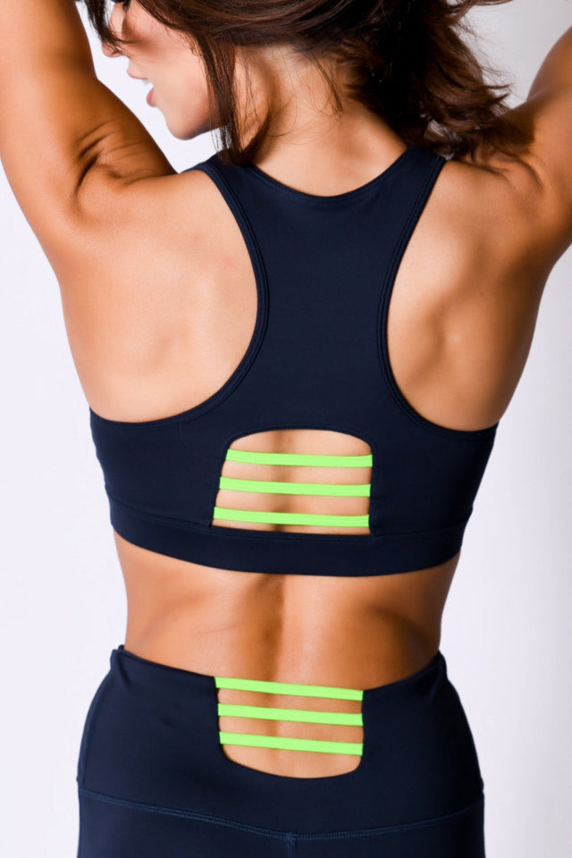 Navy/Neon Green Sports Bra - SewSewYou