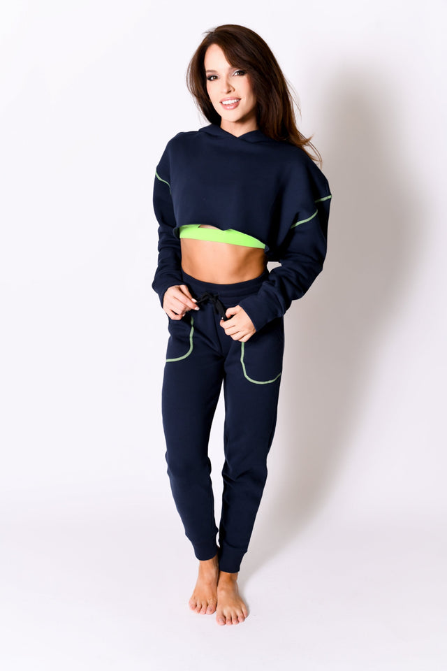 Navy/Neon Green Sweat Jogger - SewSewYou