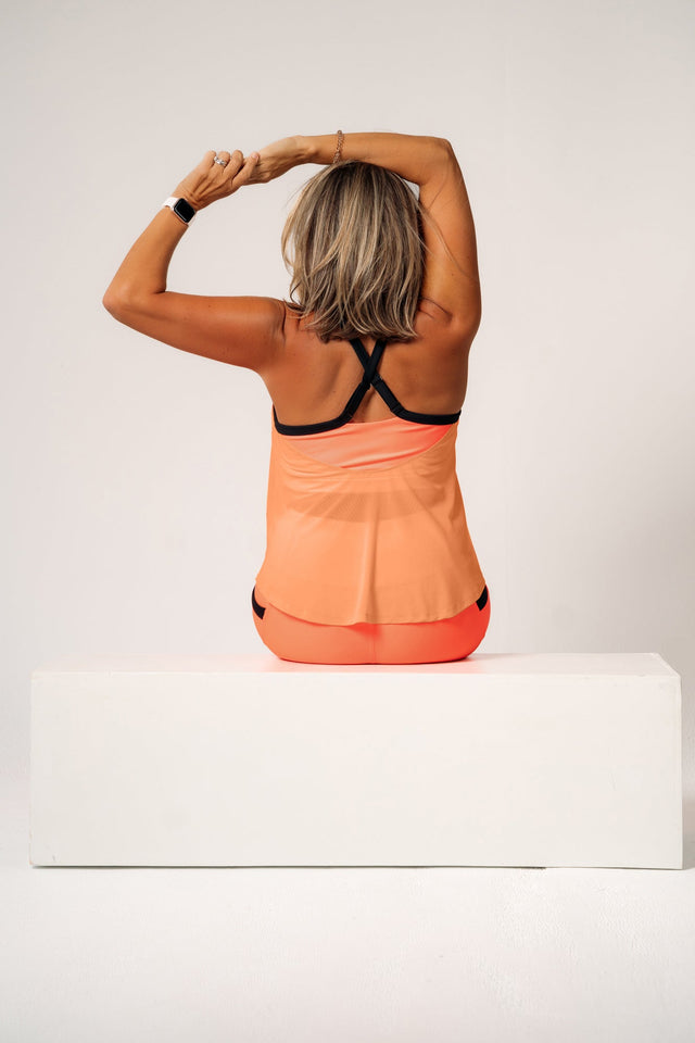 Neon Orange/Black Sports Bra Mesh Tank - SewSewYou