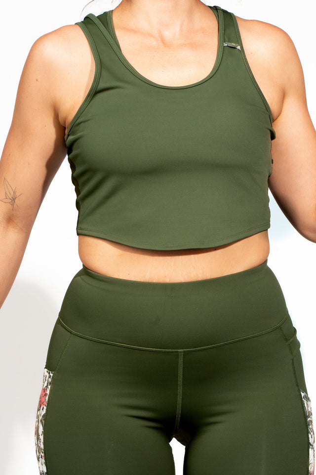 Olive Cropped Fitted Tank - SewSewYou