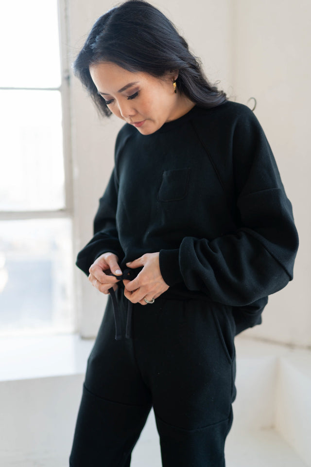 Ong Squad SS23 Black Sweat Top + Ribbed Panels - SewSewYou