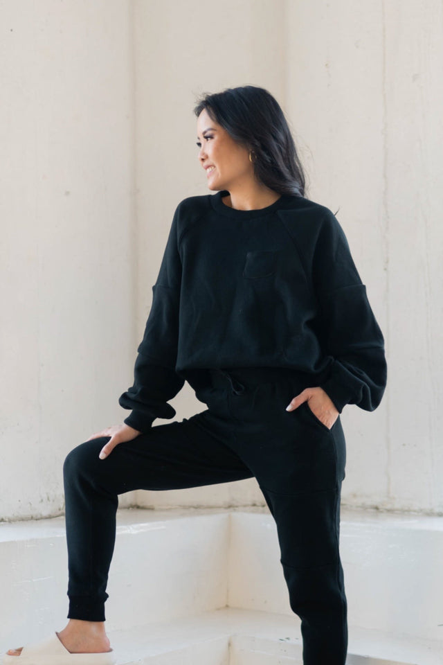 Ong Squad SS23 Black Sweat Top + Ribbed Panels - SewSewYou