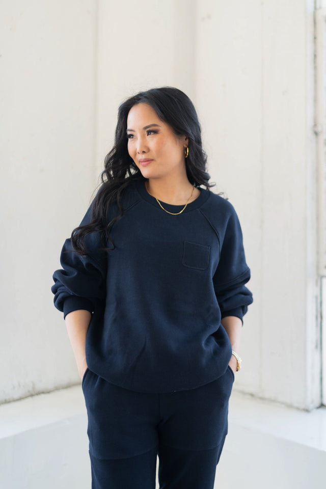 Ong Squad SS23 Navy Sweat Top + Ribbed Panels - SewSewYou