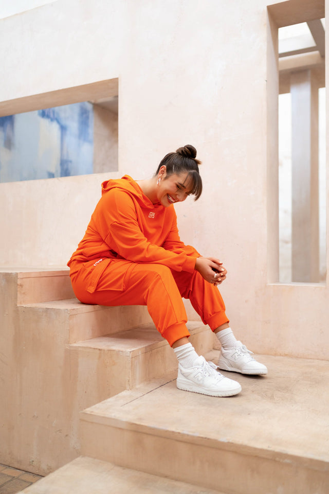 Orange Cargo Sweat Pants - SewSewYou