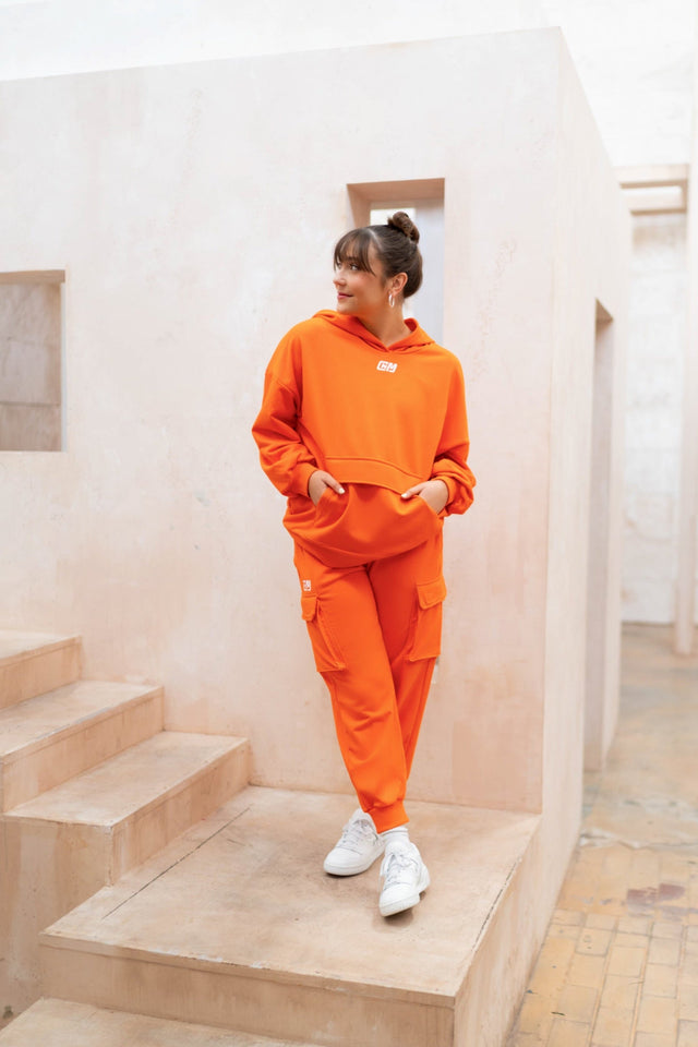 Orange Cargo Sweat Pants - SewSewYou