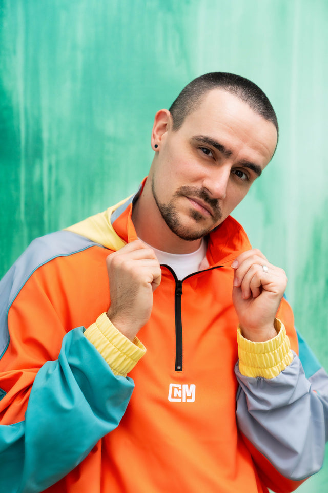 Orange Color Blocking Windbreaker Hoodie - SewSewYou