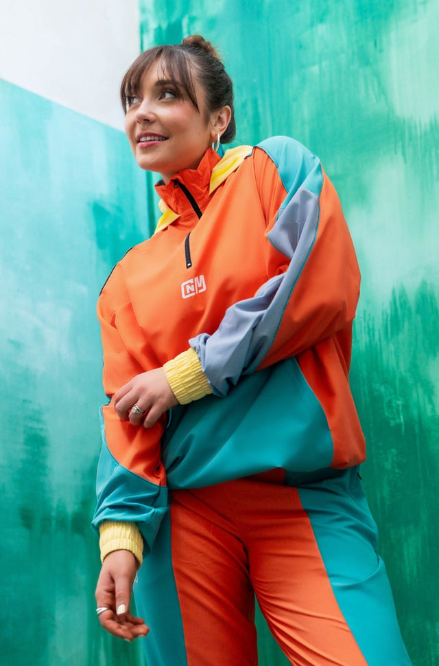 Orange Color Blocking Windbreaker Hoodie - SewSewYou