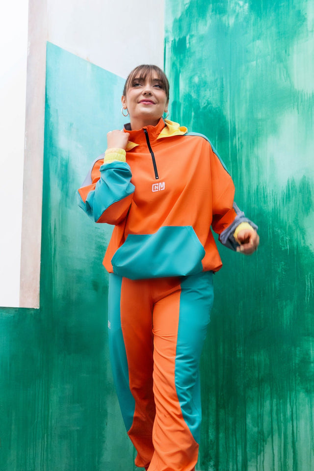 Orange Color Blocking Windbreaker Hoodie - SewSewYou