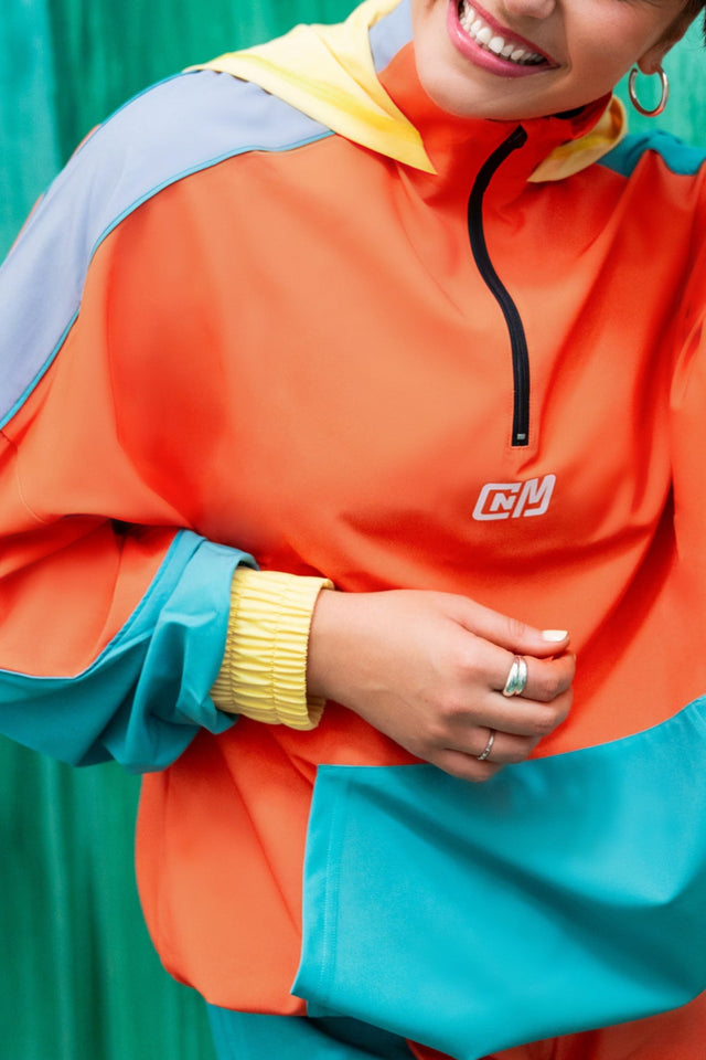 Orange Color Blocking Windbreaker Hoodie - SewSewYou