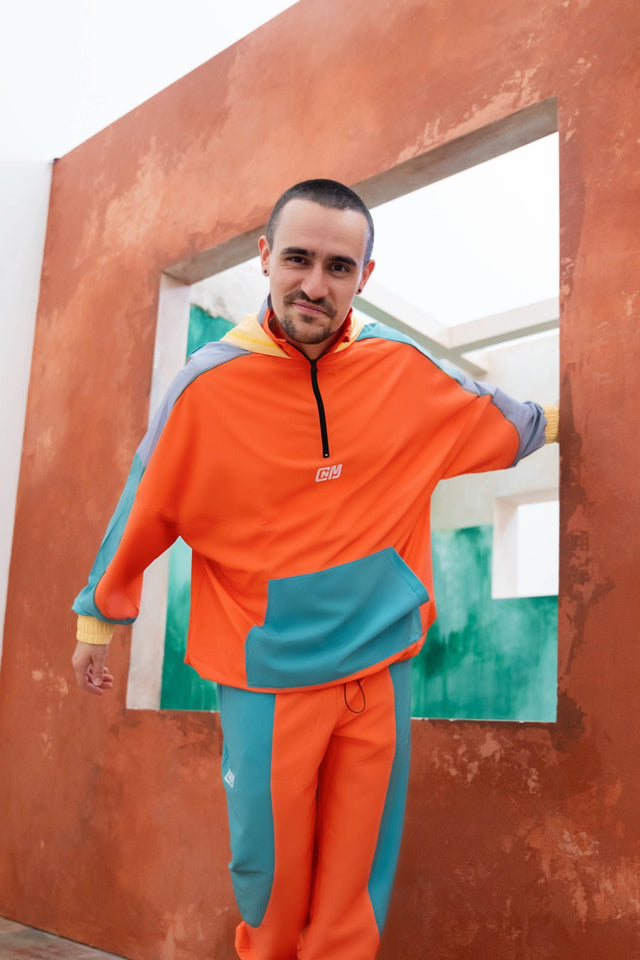 Orange Color Blocking Windbreaker Hoodie - SewSewYou