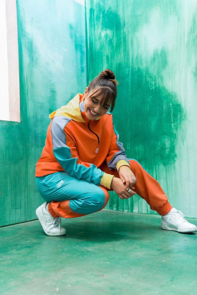 Orange Color Blocking Windbreaker Pants - SewSewYou