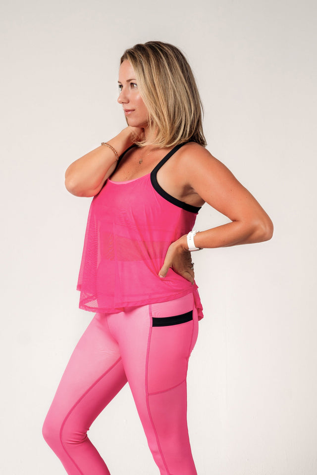 Pink/Black Sports Bra Mesh Tank - SewSewYou