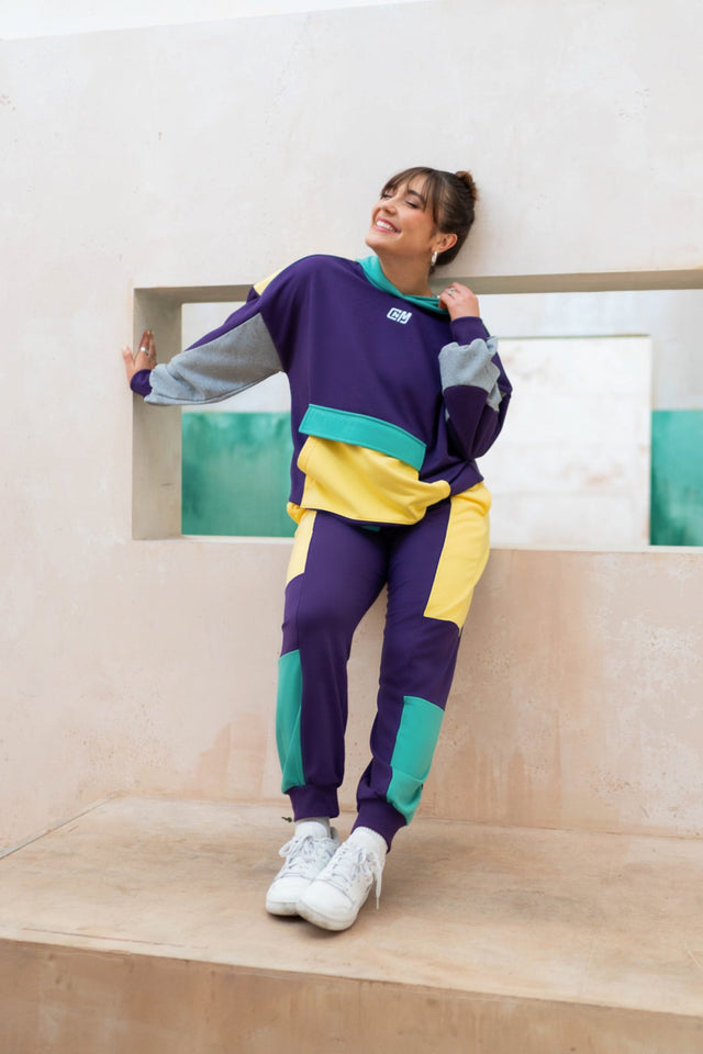 Purple Color Blocking Classic Sweat Pants - SewSewYou